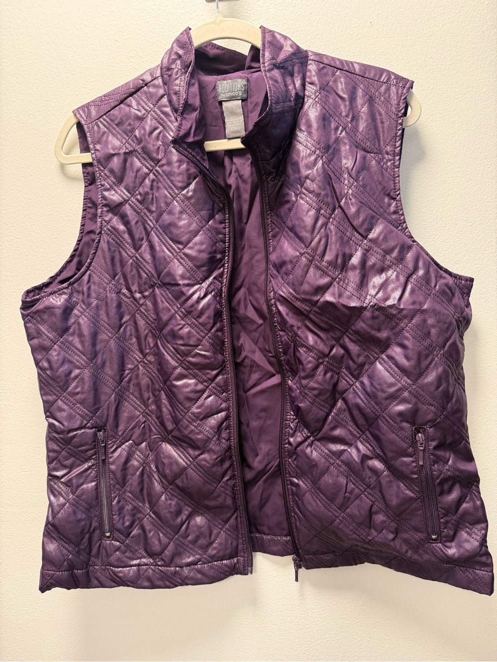 Additions by Chico’s Purple Quilted Vest NOT puffy Size 2 12-14 Lg EUC Zipper
